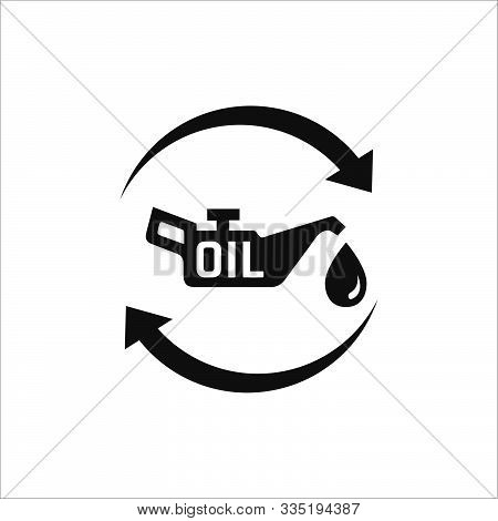 Oil Change Icon Logo Vector. Silhouette Of Oil Canister Bottle Gear And Circle Arrow .symbol For Aut