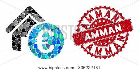 Mosaic Euro Home Rent And Grunge Stamp Seal With Amman Caption. Mosaic Vector Is Composed With Euro 