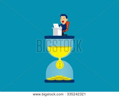 Businessman Working. Concept Business Vector Illustration, Time Is Money, Clock & Watch, Money And C