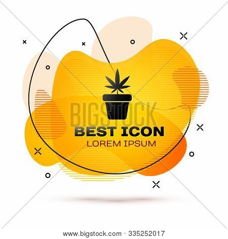 Black Medical Marijuana Or Cannabis Plant In Pot Icon Isolated On White Background. Marijuana Growin