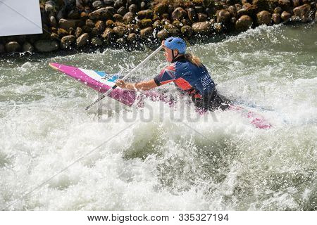 Great Britain Canoe Slalom Athlete Paddles Through White Water