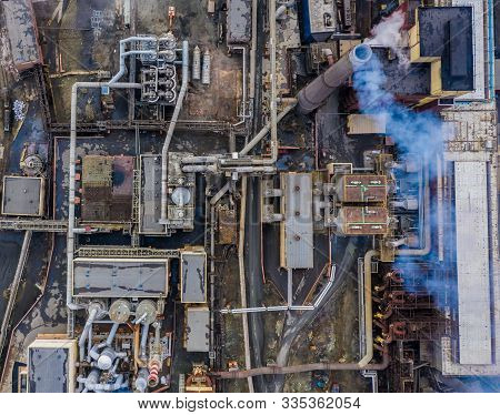 Pollution Of Nature And Air By Copper Plant, A View From Above From The Throne On The Dirty Soil And