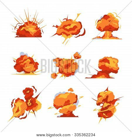 Cartoon Explosion. Bomb Detonation And Fireball Effect For Mobile Game Animation. Vector Isolated Il