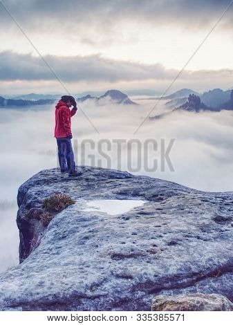Woman Watching Sunrise Over Himalayas, Misty Mountains National Park