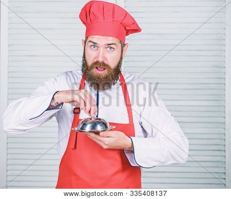 What Is Under Lid. Delicious Meal Presentation. Haute Cuisine Characterized Meticulous Preparation A