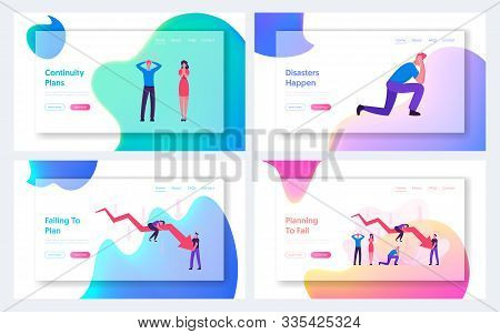 Bankruptcy And Financial Crisis Website Landing Page Set. Businesspeople Trying To Rise Up Decline R