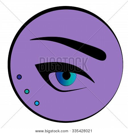 Female Blue Eye With Arrows And An Eyebrow On Violet Background. Fashion And Make Up Icon: An Eye An