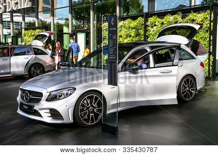 Frankfurt Am Main, Germany - September 17, 2019: Grey Luxury Estate Car Mercedes-benz C300de (s205) 