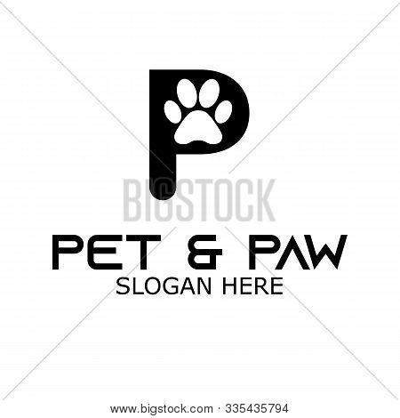 Vector Paw Letter P Logo Design Template. It's Good Simple Design Paw Animal And Letter P. You Can M