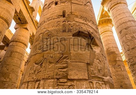 Sunlight Over Great Columns Of Karnak Temple In Luxor, Egypt