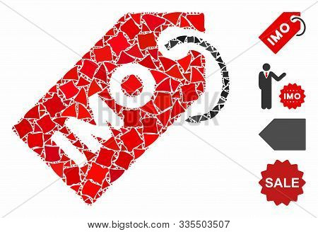 Imo Tag Icon Mosaic Of Uneven Elements In Various Sizes And Shades, Based On Imo Tag Icon. Vector Ro