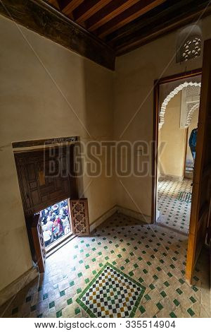 Fez, Morocco. November 9, 2019.  View Of The Interior Rooms Of The Al Attarine Madrasa