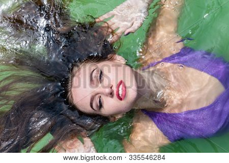 Wet Model Takes A Shower And Swims In Clothes, Wet Clothing, Wet Look Womens, Sauna And Swimming Poo