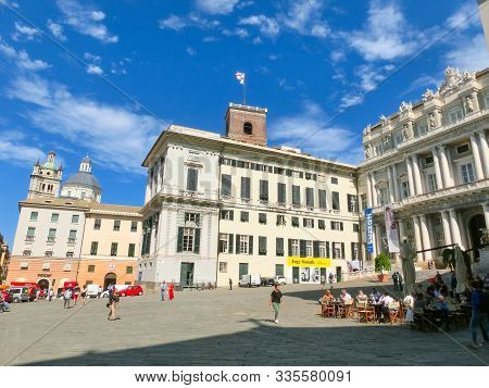 Genoa, Liguria, Italy - September 11, 2019: Doges Palace. The First Parts Of Palace Were Built Betwe