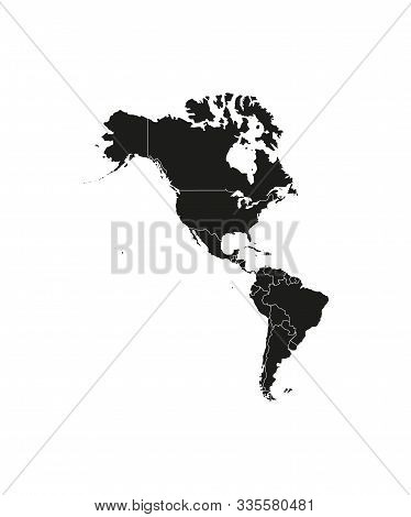 North, South America With Country Borders, Vector Illustration.