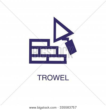 Trowel Element In Flat Simple Style On White Background. Trowel Icon, With Text Name Concept Templat