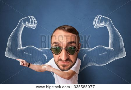 Big head on small body dreaming about being strong