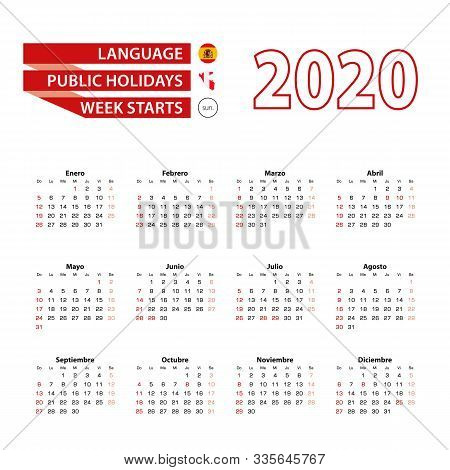 Calendar 2020 In Spanish Language With Public Holidays The Country Of Peru In Year 2020. Week Starts