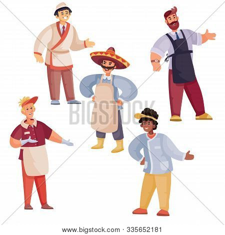 Set Of People Who Sell Or Cook Food, Cook, Seller, Isolated Object On A White Background,