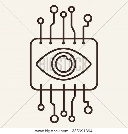 Cyber Eye Thin Line Icon. Brain, Brainwork, Circuit Board Isolated Outline Sign. Artificial Intellig