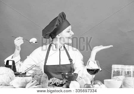 Woman In Cook Hat. Organic Eating And Vegetarian. Housewife. Restaurant Menu. Dieting. Professional 
