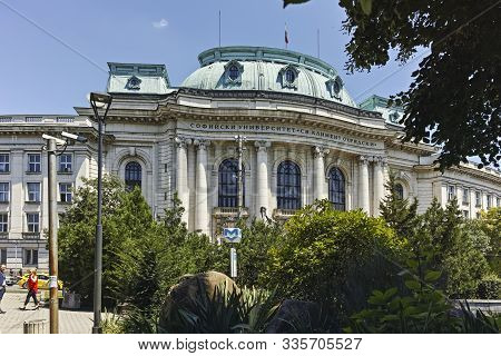 Sofia, Bulgaria - July 12, 2018:  Facade Of University Of Sofia St. Kliment Ohridski, Bulgaria