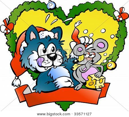 Hand-drawn Vector Illustration Of An Cat And A Very Nervous Mouse