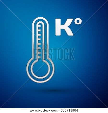 Silver Meteorology Thermometer Measuring Heat And Cold Icon Isolated On Blue Background. Temperature