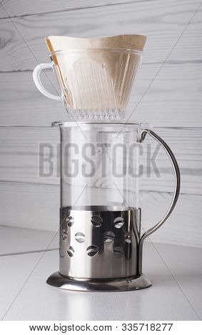 Alternative Brewing Of Coffee In V60 Funnel.