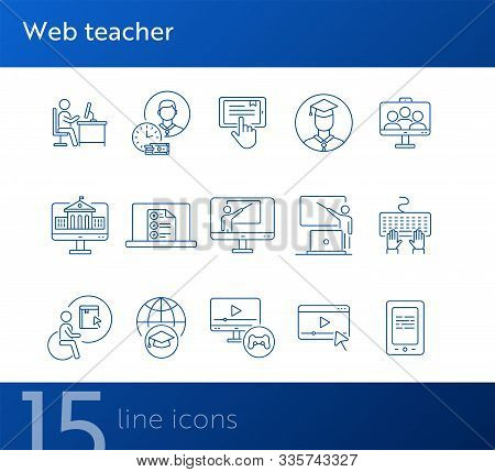 Web Teacher Line Icon Set. Student, Online Class, E-learning. Lesson Concept. Can Be Used For Topics