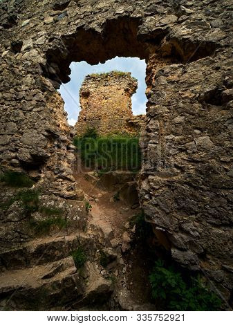 Coltesti Fortress tower from Trascau Mountains, Transylvania, Romania