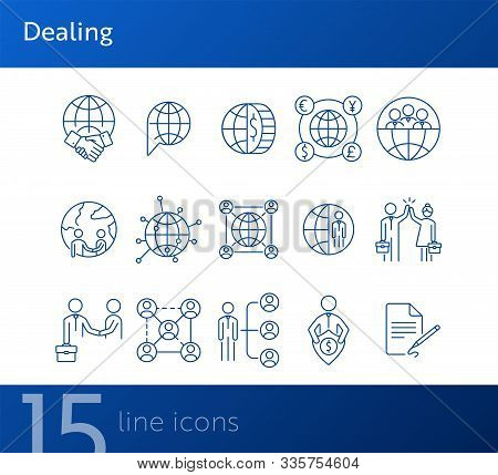 Dealing Line Icon Set. Globe, Planet, Team, Partners. Foreign Relations Concept. Can Be Used For Top