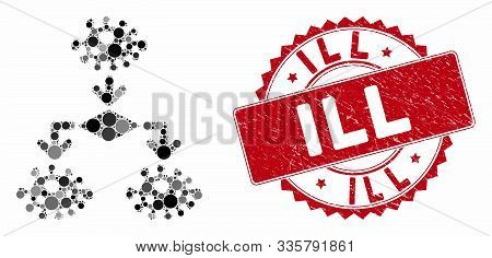 Collage Epidemic Growth Scheme And Grunge Stamp Seal With Ill Caption. Mosaic Vector Is Composed Fro