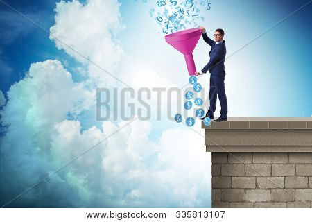 Data monetization concept with funnel and businessman