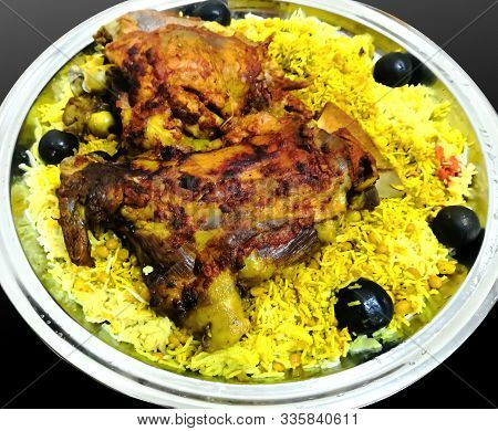 Closeup Image Of Traditional Bahraini Mutton Yellow Machboos