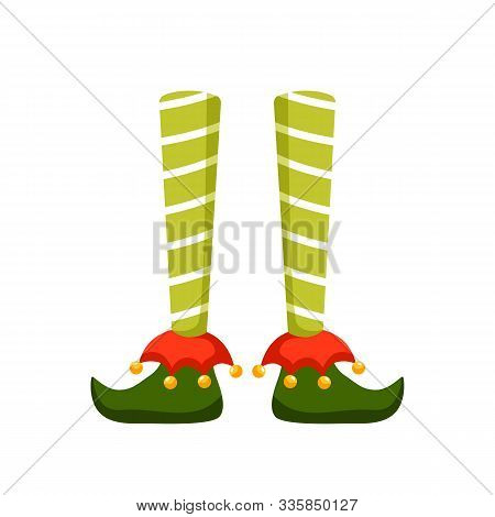 Christmas Elf Feet Flat Vector Illustration. Pixie, Santa Claus Helper, Elfin Cartoon Character. Xma