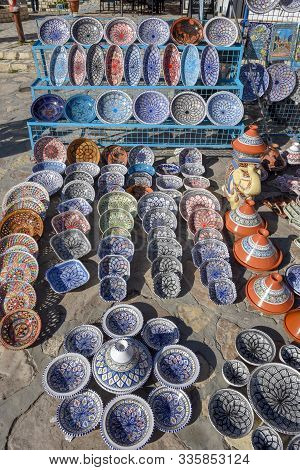Multicolor Souvenir Earthenware At The Market Of Sousse In Tunisia