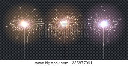 Sparklers Or Bengal Fire, Three Color Lighting Blue, Red, Yellow, Elements Festive Decoration. Magic
