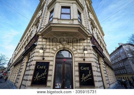 Vienna, Austria - November 6, 2019: Entrance To The Cafe Sperl, A Typical Baroque Entrance Of A Wien