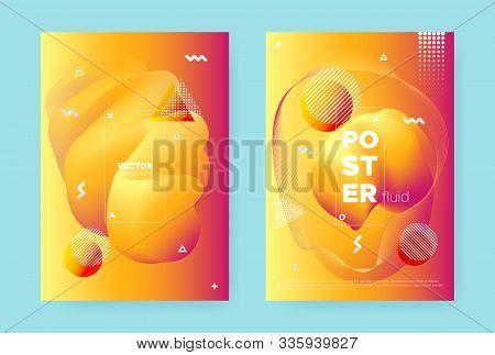 Red Fluid Background. Bright Modern Abstract Pattern. Orange Liquid Shape. Trendy Memphis Elements. 