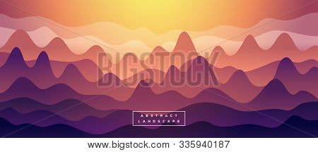 Mountains At Sunset With Fog, Abstract Landscape. Vector Illustration. Guilin Rocks In China Nationa