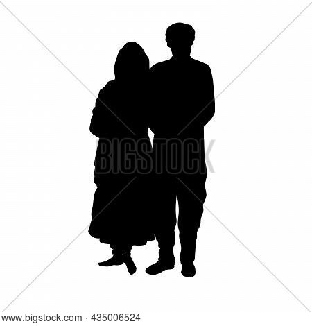 Silhouette Of Indian Family Of Man And Woman. Illustration Symbol Icon