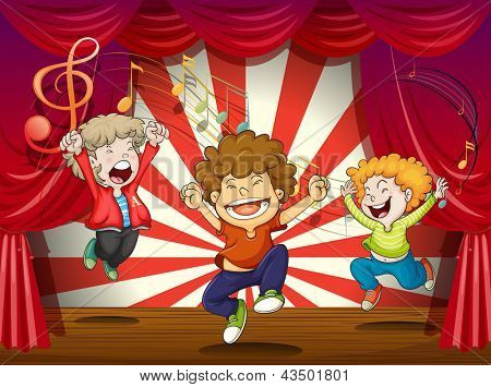Illustratie van kinderen zingen in het stadium