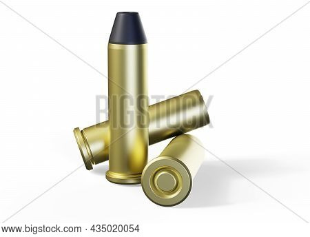 Pistol Bullets, 3d Rendering Isolated On White Background