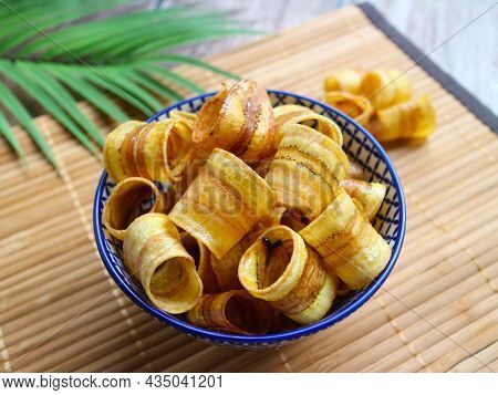 Dried Banana Chips Fried In Coconut Oil.