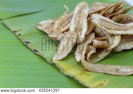 Dried Banana Chips Fried In Coconut Oil.