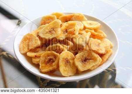 Dried Banana Chips Fried In Coconut Oil.