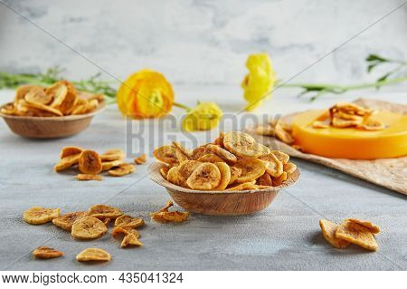 Dried Banana Chips Fried In Coconut Oil.