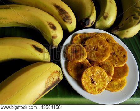 Dried Banana Chips Fried In Coconut Oil.
