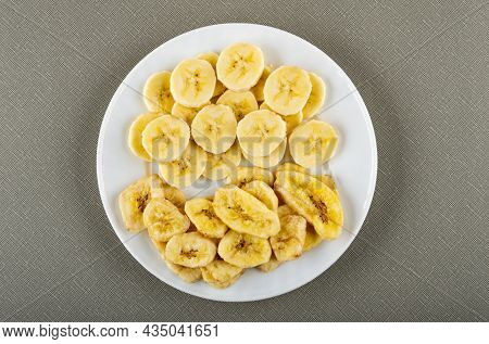 Dried Banana Chips Fried In Coconut Oil.